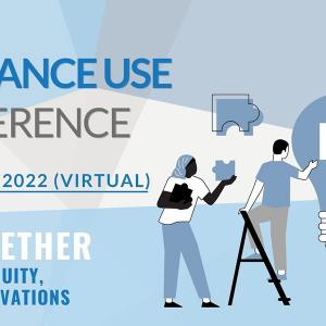 Conference poster showing graphic of people working together holding puzzle pieces to fit inside a light bulb