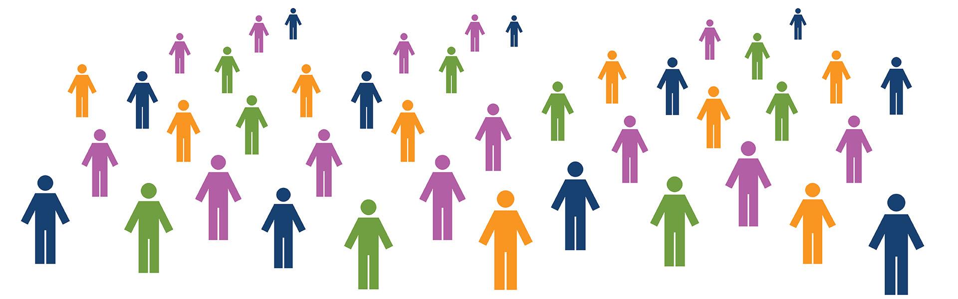 Graphic of people icons in different colours and sizes
